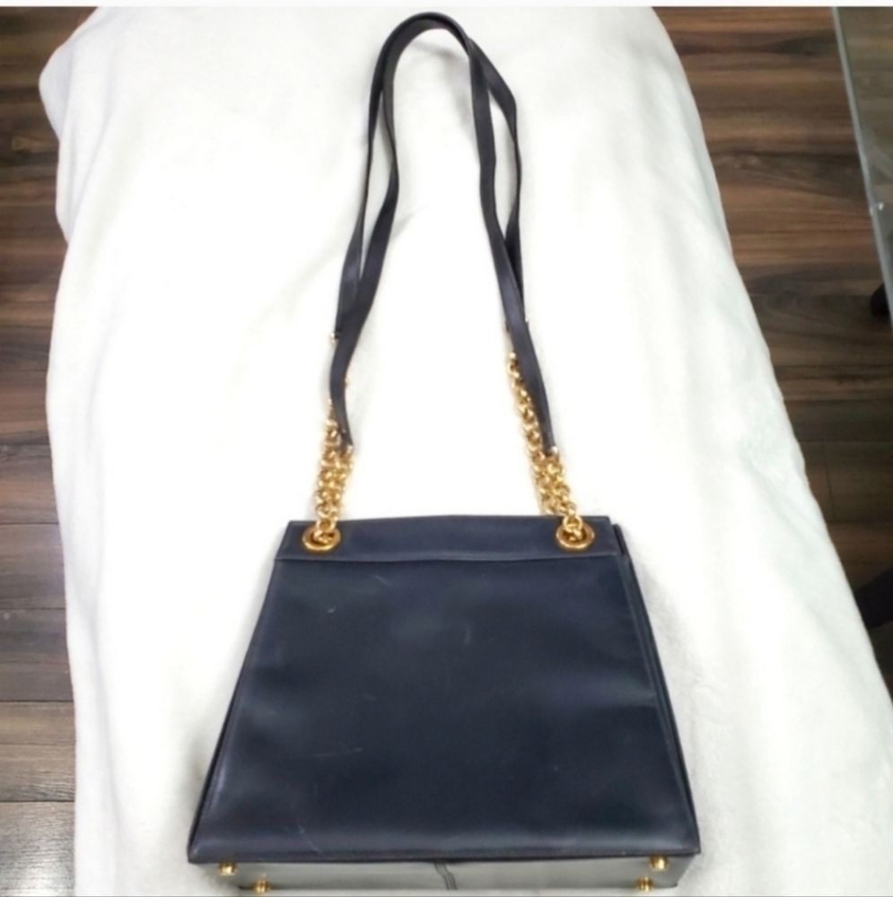 Salvatore Ferragamo Black Leather Chain Tote Bag